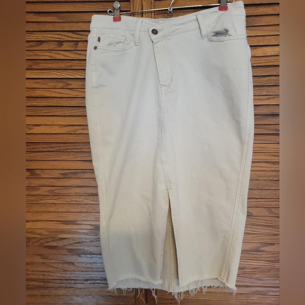 Judy‎ Blue Cream Color Denim Jean Midi Skirt Size Large